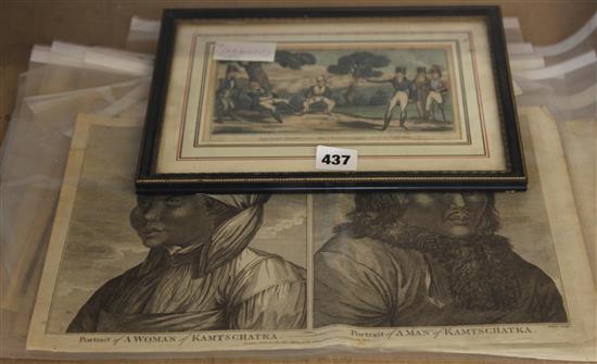 Collection of tribal prints & early framed dualling print